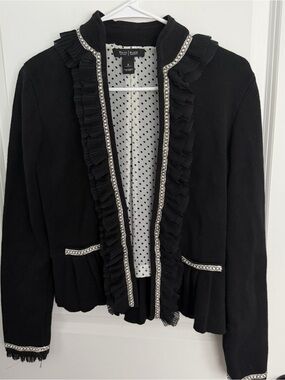 White House Black Market Black Embellished Ruffle Sweater
